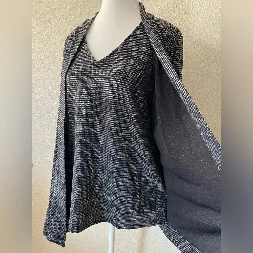 Calvin Klein Liquid Knit Sequin Blouse and Cardigan Set Women’s S Black Classy